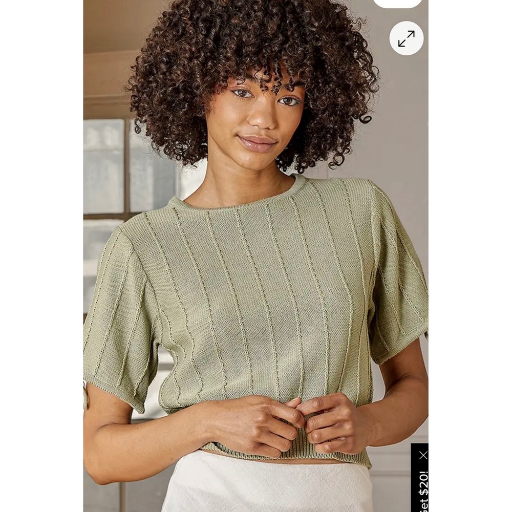Lulus Keep Tying Sage Green Tie Sleeve Cropped Sweater  Top Small